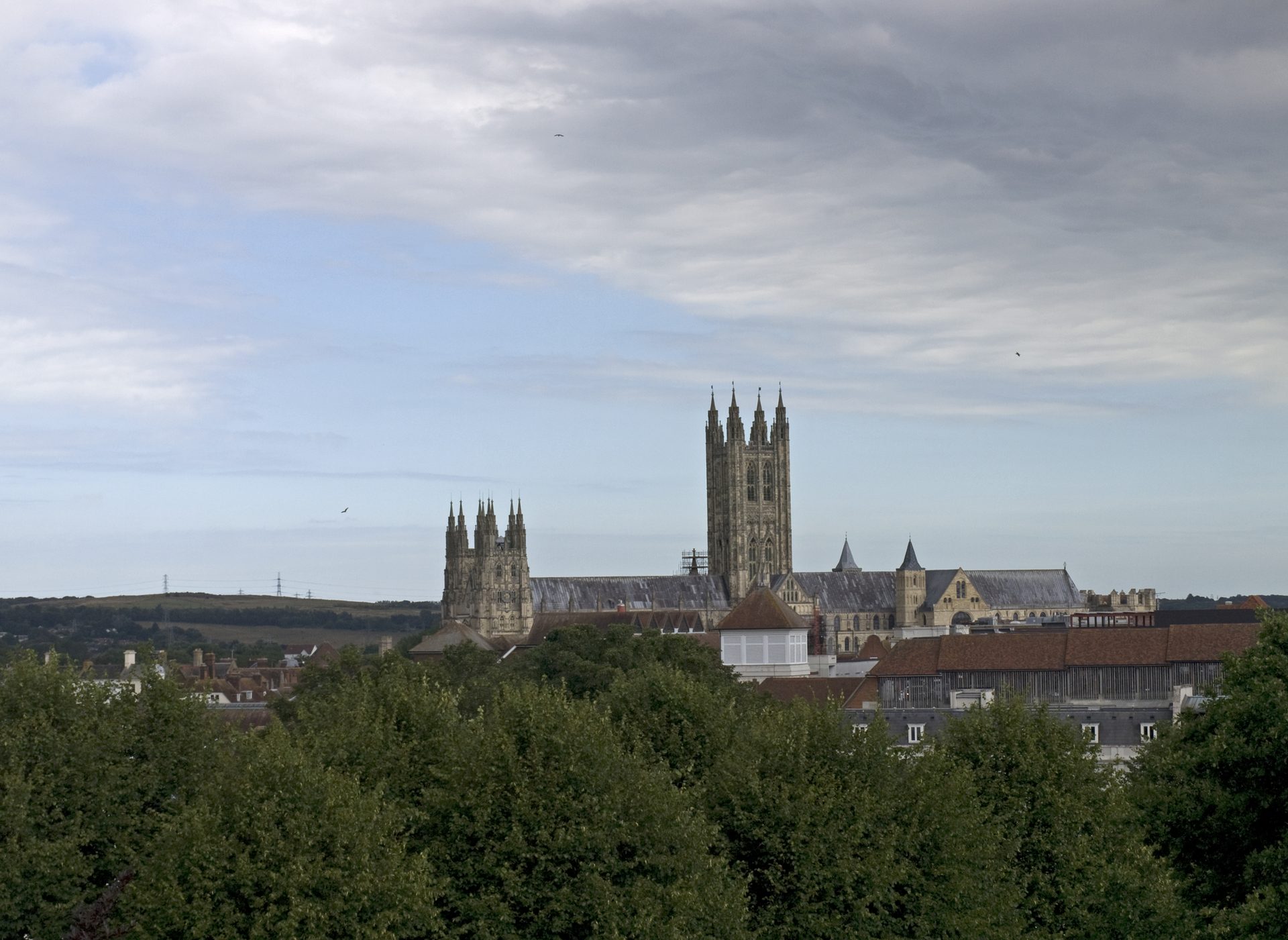 View across Canterbury to the cathedral towers