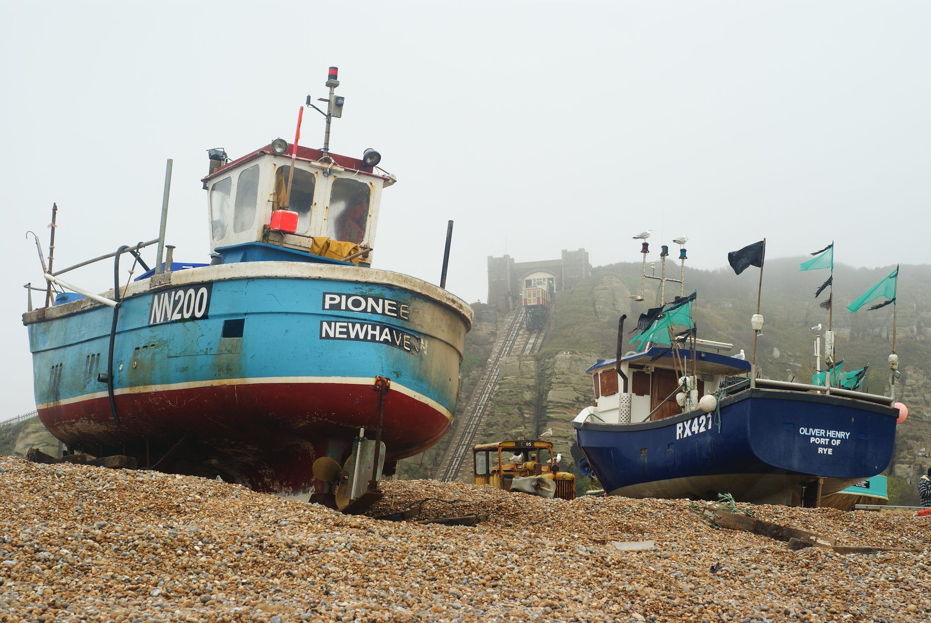 Fishing boats on the beach in Hastings Old Town