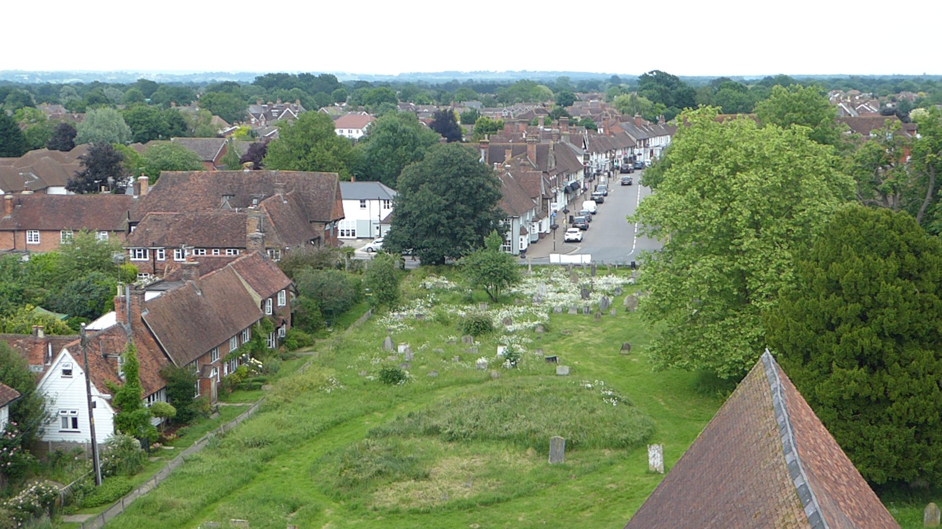 Headcorn village seen from the parish church tower
