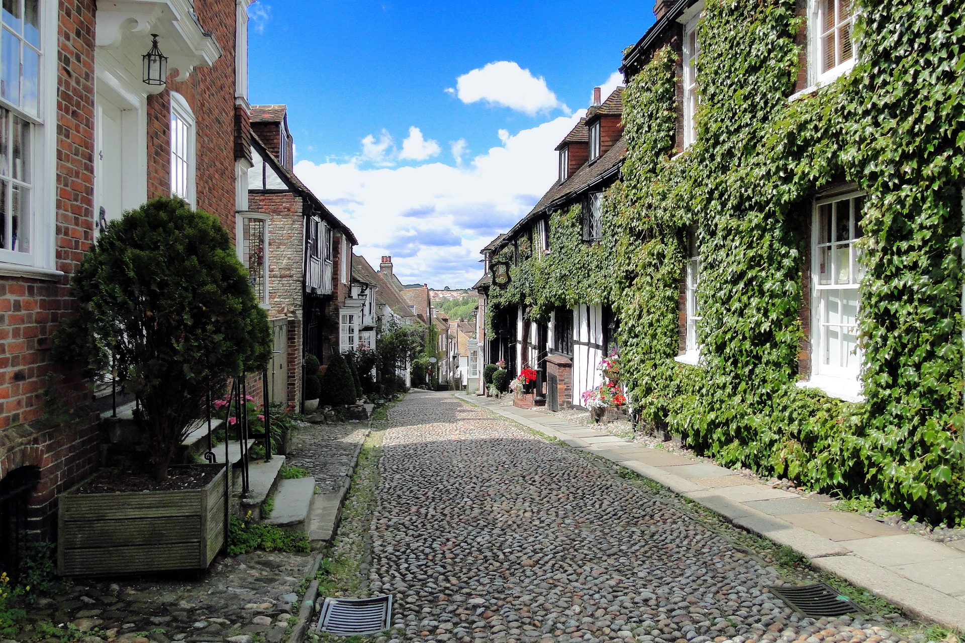 The cobbles and historic houses of Mermaid Street in Rye
