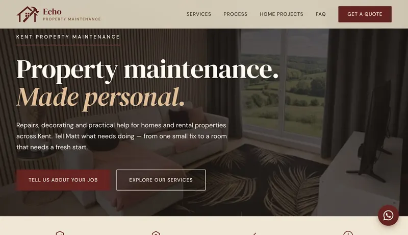 Echo Property Maintenance website with a clear service introduction and enquiry link