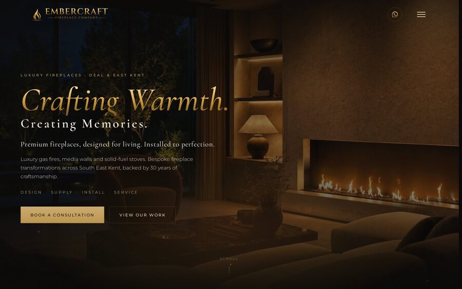 EmberCraft fireplace company website built by Lustre Digital