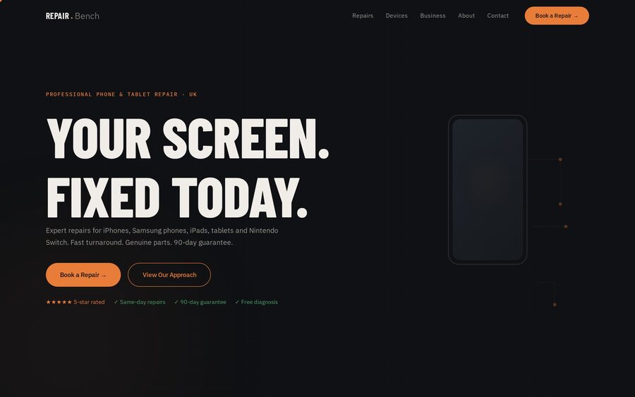 Repair Bench website built by Lustre Digital